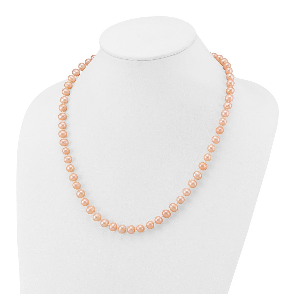 14K Yellow Gold 7-8mm Pink Near Round Freshwater Cultured Pearl Necklace