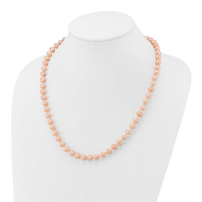 14K Yellow Gold 7-8mm Pink Near Round Freshwater Cultured Pearl Necklace