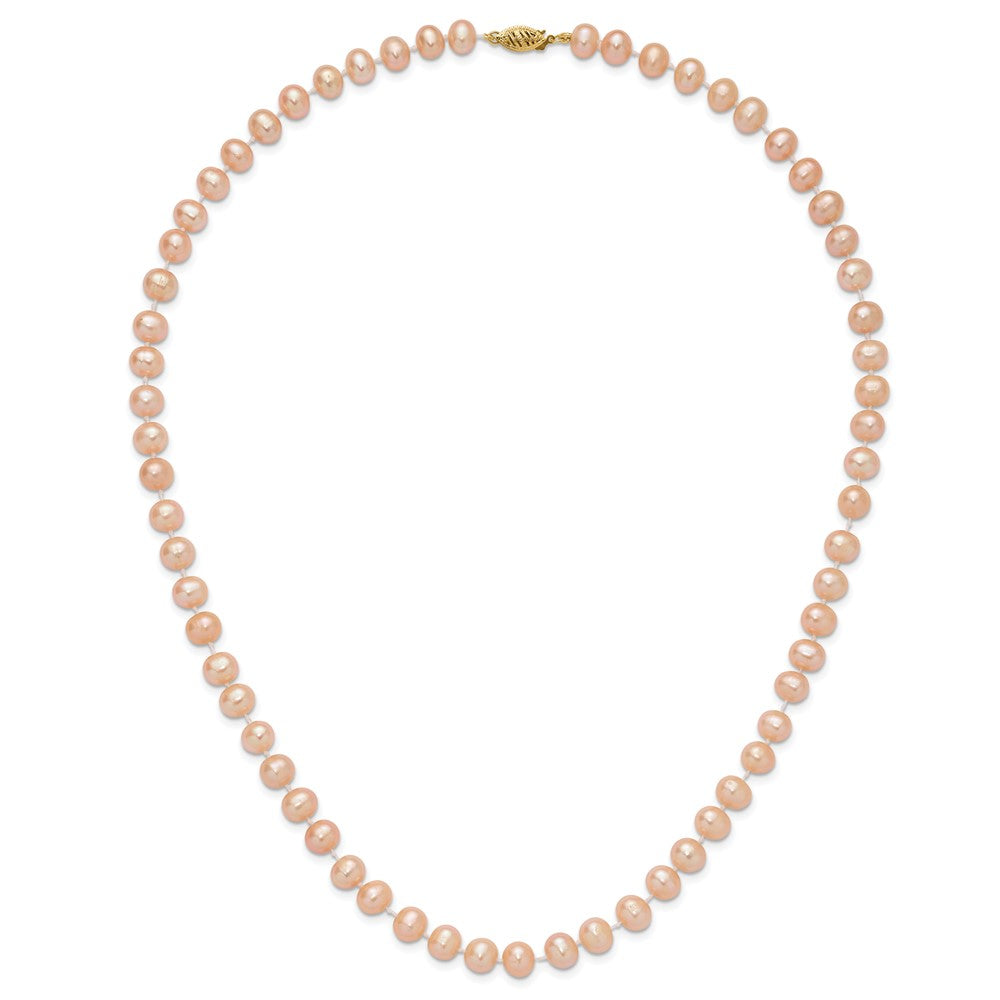 14K Yellow Gold 7-8mm Pink Near Round Freshwater Cultured Pearl Necklace