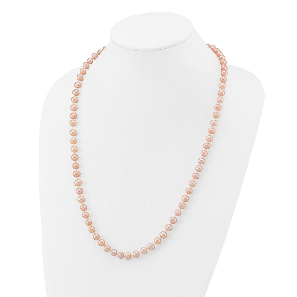 14K Yellow Gold 7-8mm Pink Near Round Freshwater Cultured Pearl Necklace