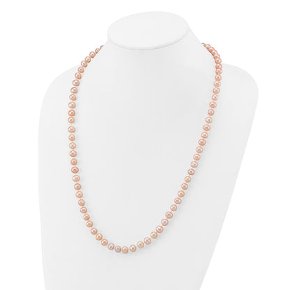 14K Yellow Gold 7-8mm Pink Near Round Freshwater Cultured Pearl Necklace