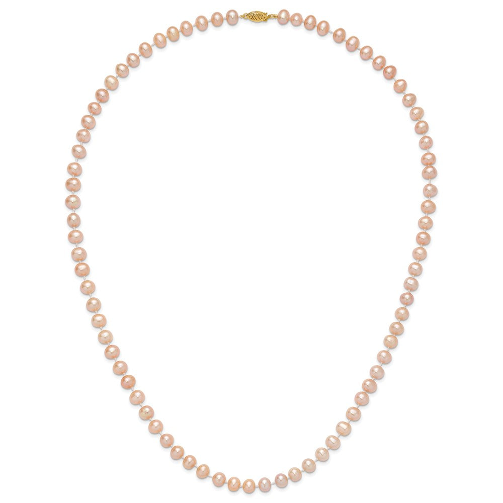 14K Yellow Gold 7-8mm Pink Near Round Freshwater Cultured Pearl Necklace