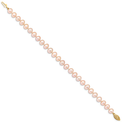 7.5 Inch 14K 7-8mm Pink Near Round Freshwater Cultured Pearl Bracelet