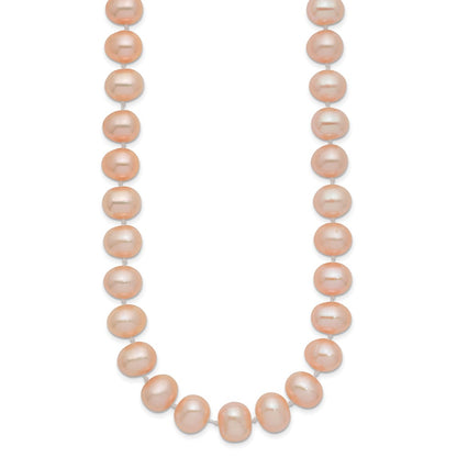 14K Yellow Gold 8-9mm Pink Near Round Freshwater Cultured Pearl Necklace