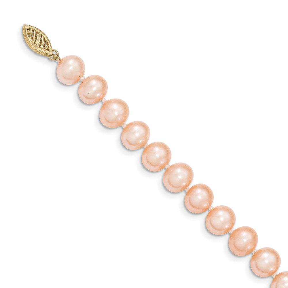 14K Yellow Gold 8-9mm Pink Near Round Freshwater Cultured Pearl Necklace