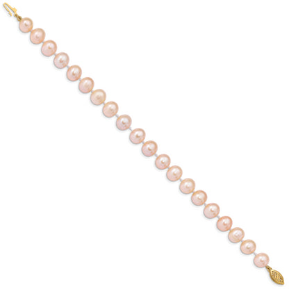 7.5 Inch 14K 8-9mm Pink Near Round Freshwater Cultured Pearl Bracelet