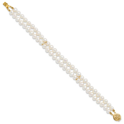 7.5 Inch 14K 5-6mm White Near Round Fw Cultured Pearl 2-Strand Bracelet
