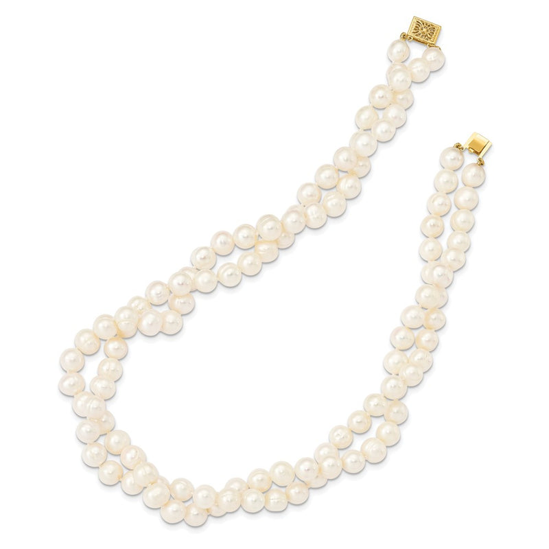 14K Yellow Gold 7-9mm White Freshwater Cultured Pearl 2-Strand Necklace
