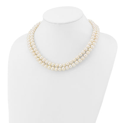 14K Yellow Gold 7-9mm White Freshwater Cultured Pearl 2-Strand Necklace