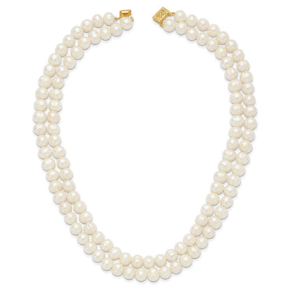 14K Yellow Gold 7-9mm White Freshwater Cultured Pearl 2-Strand Necklace