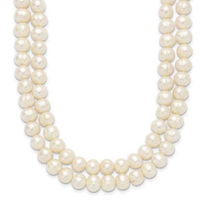 14K Yellow Gold 7-9mm White Freshwater Cultured Pearl 2-Strand Necklace