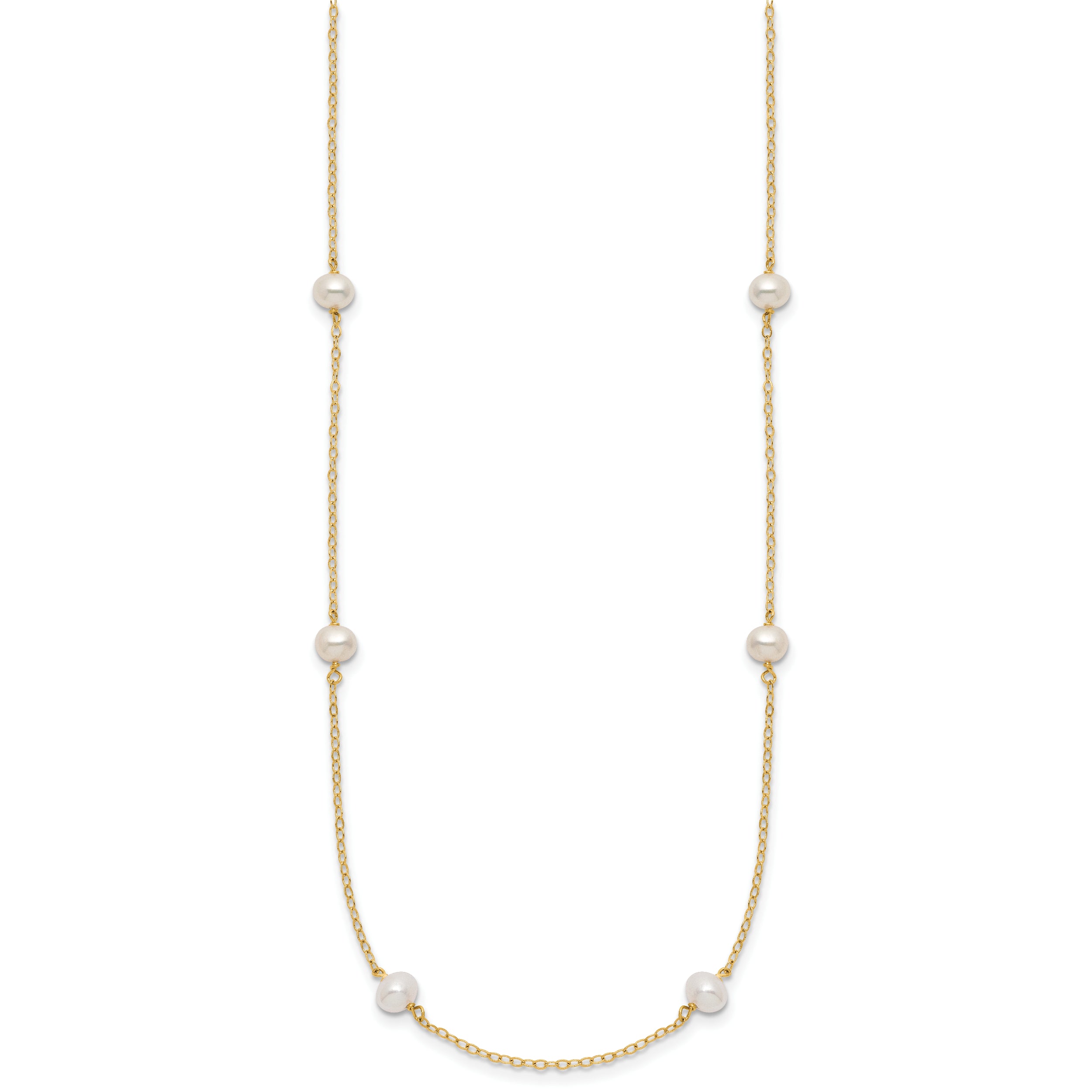 10K Yellow Gold 4-5mm White Near Round Freshwater Cultured Pearl 8-Station 18 Inch Necklace
