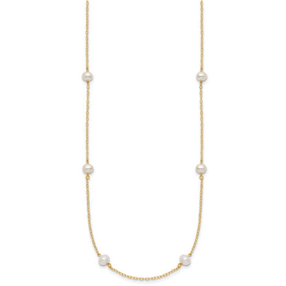 10K Yellow Gold 4-5mm White Near Round Freshwater Cultured Pearl 8-Station 18 Inch Necklace