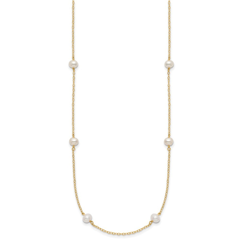 10K Yellow Gold 4-5mm White Near Round Freshwater Cultured Pearl 8-Station 18 Inch Necklace