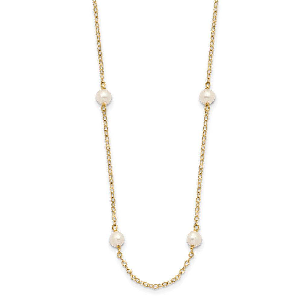 14K Yellow Gold 4-5mm White Near Round Freshwater Cultured Pearl 8-Station Necklace