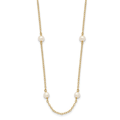 14K Yellow Gold 4-5mm White Near Round Freshwater Cultured Pearl 8-Station Necklace