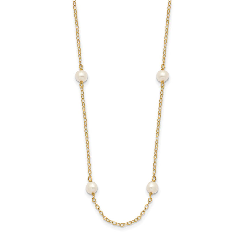 14K Yellow Gold 4-5mm White Near Round Freshwater Cultured Pearl 8-Station Necklace