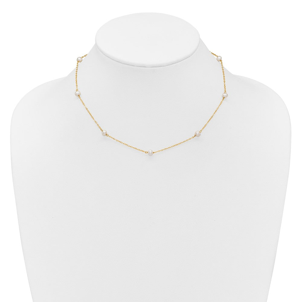 14K Yellow Gold 4-5mm White Near Round Freshwater Cultured Pearl 8-Station Necklace