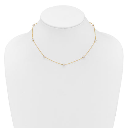 14K Yellow Gold 4-5mm White Near Round Freshwater Cultured Pearl 8-Station Necklace