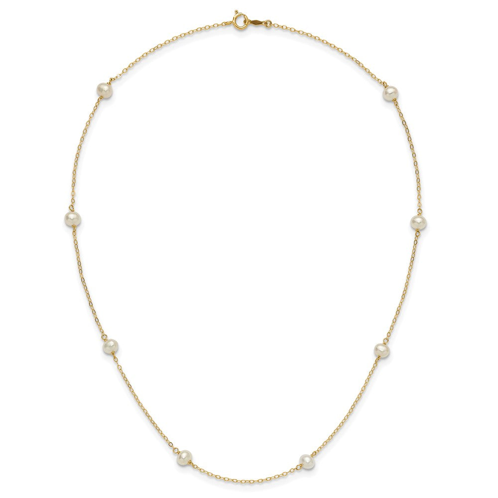 14K Yellow Gold 4-5mm White Near Round Freshwater Cultured Pearl 8-Station Necklace