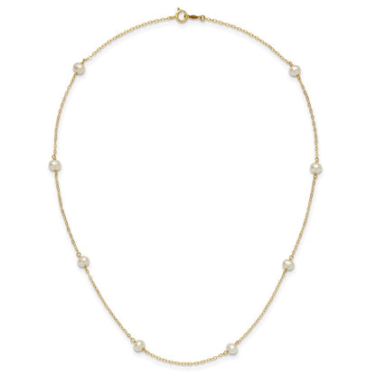 14K Yellow Gold 4-5mm White Near Round Freshwater Cultured Pearl 8-Station Necklace