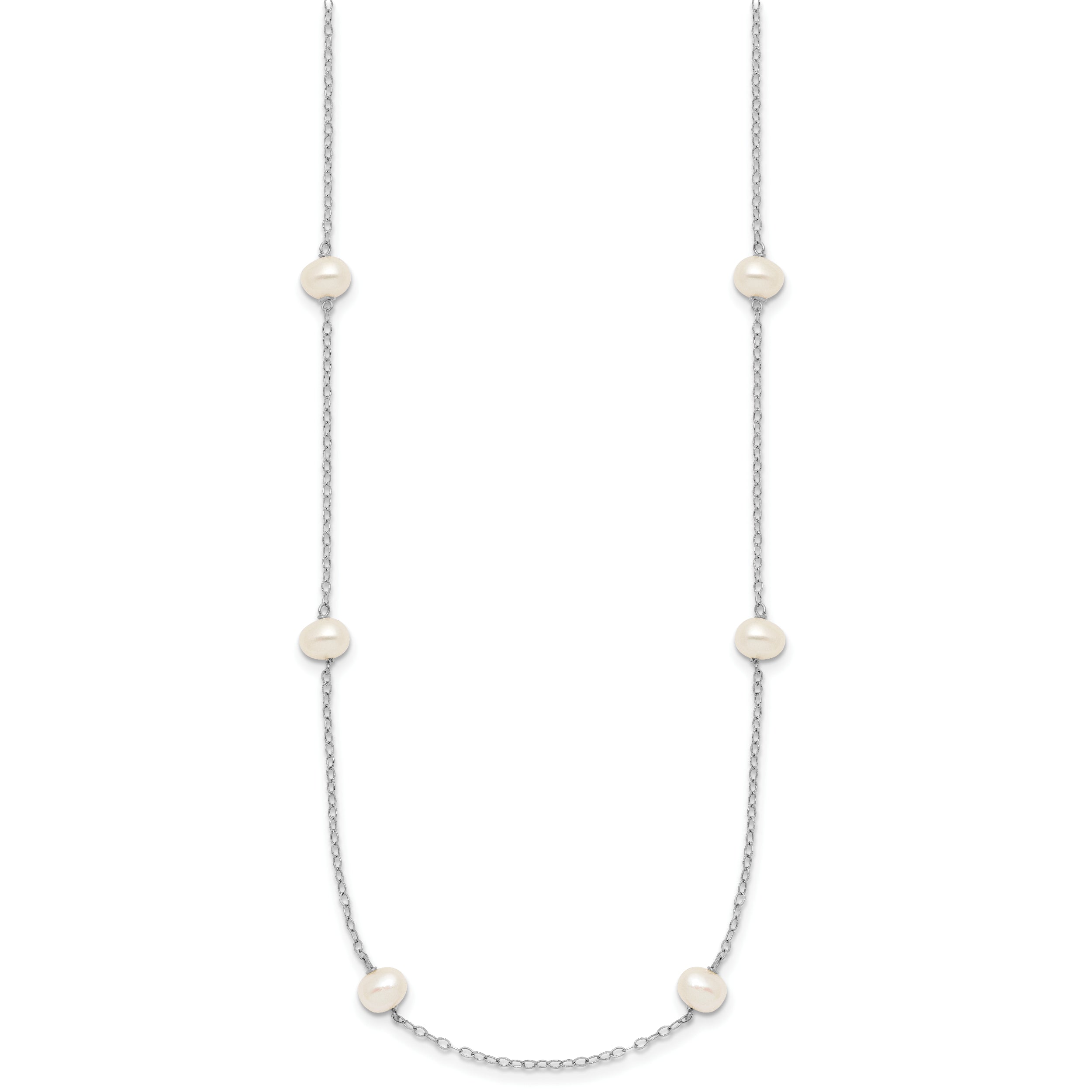 10K White Gold 4-5mm Near Round Freshwater Cultured Pearl 8-Station 18 Inch Necklace