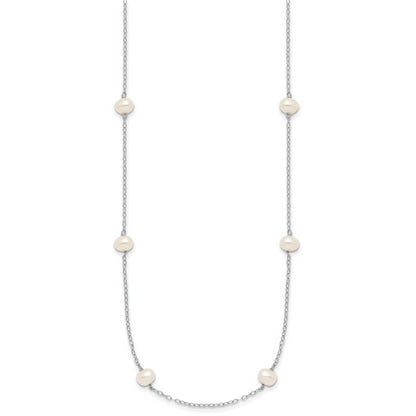10K White Gold 4-5mm Near Round Freshwater Cultured Pearl 8-Station 18 Inch Necklace