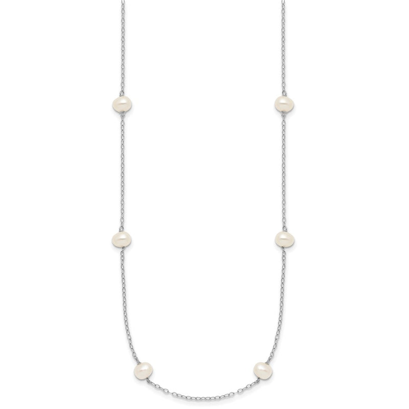 10K White Gold 4-5mm Near Round Freshwater Cultured Pearl 8-Station 18 Inch Necklace