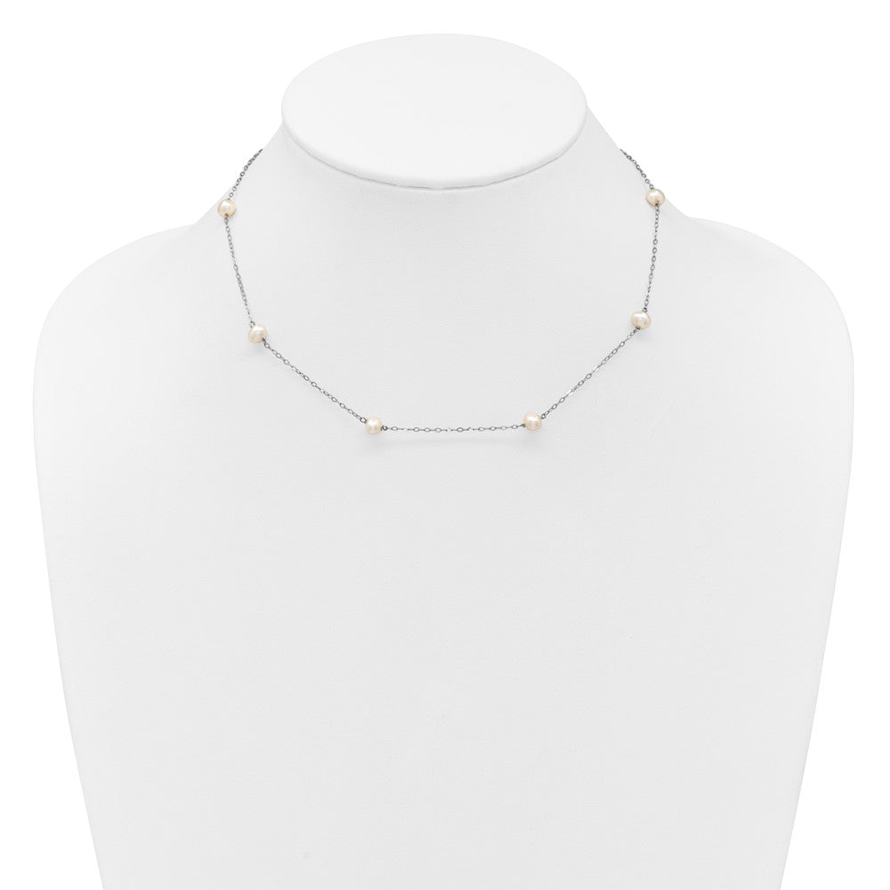 14K White Gold Wg 4-5mm Near Round Fw Cultured Pearl 8-Station Necklace