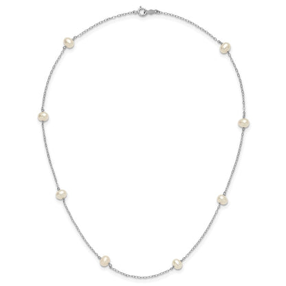 14K White Gold Wg 4-5mm Near Round Fw Cultured Pearl 8-Station Necklace