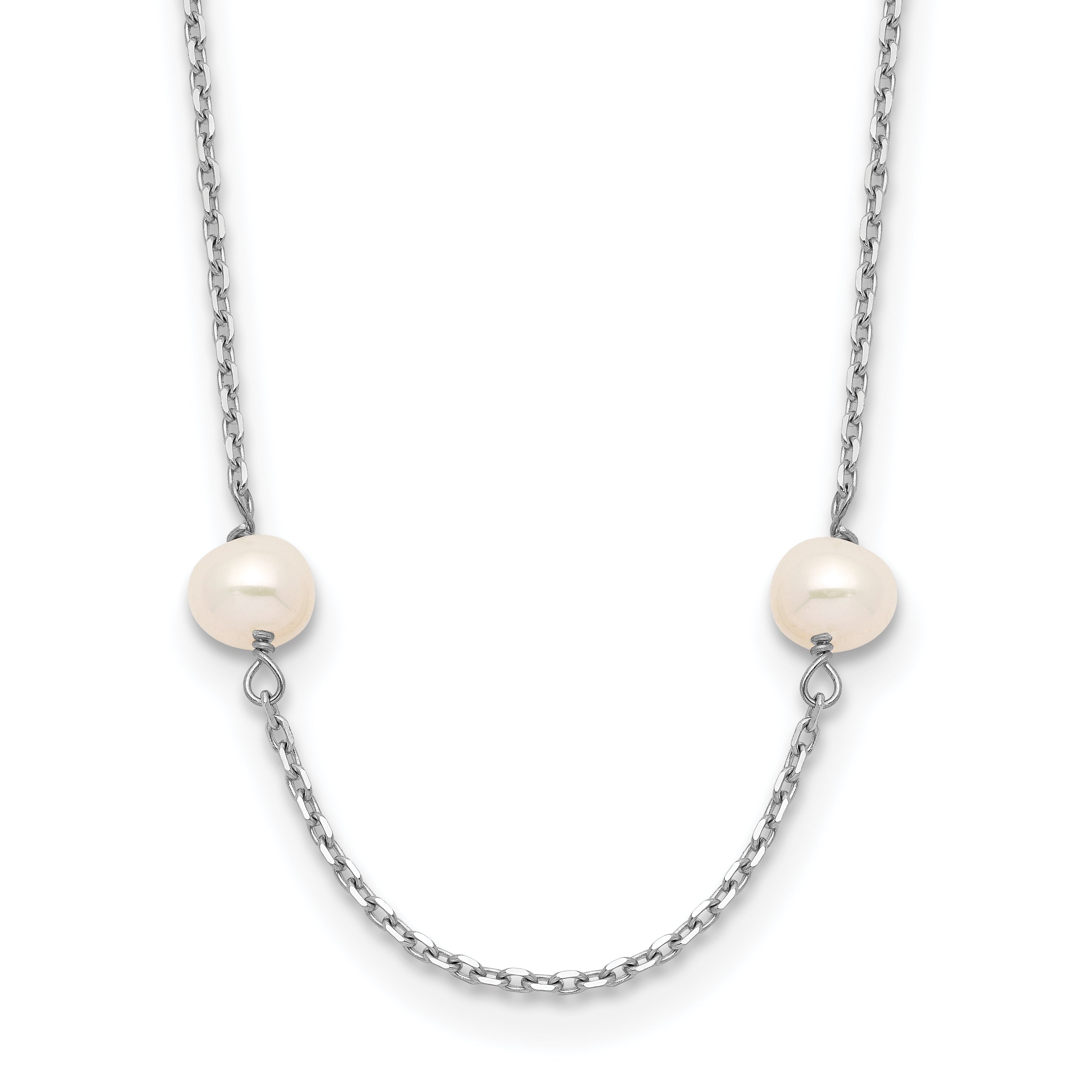 10K White Gold 4-5mm Near Round Freshwater Cultured Pearl 8-Station 18 Inch Necklace