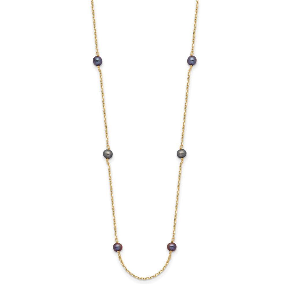 14K Yellow Gold 5-6mm Black Near Round Freshwater Cultured Pearl 9-Station Necklace