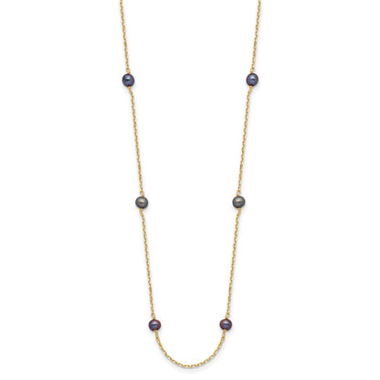 14K Yellow Gold 5-6mm Black Near Round Freshwater Cultured Pearl 9-Station Necklace