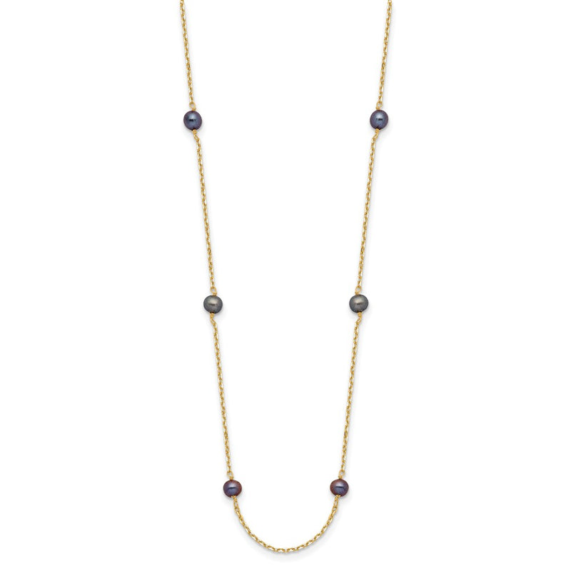 14K Yellow Gold 5-6mm Black Near Round Freshwater Cultured Pearl 9-Station Necklace