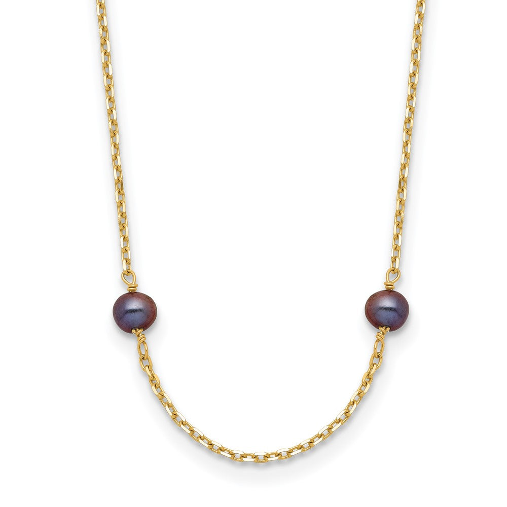 14K Yellow Gold 5-6mm Black Near Round Freshwater Cultured Pearl 9-Station Necklace