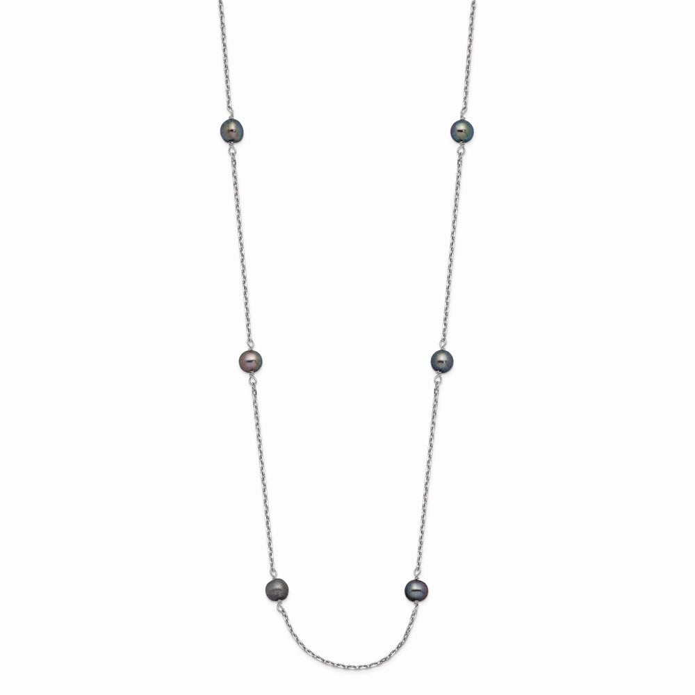 14K White Gold Wg 4-5mm Black Near Round Freshwater Cultured Pearl 8-Station Necklace