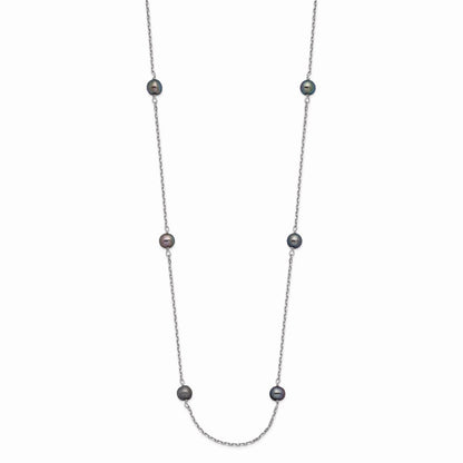 14K White Gold Wg 4-5mm Black Near Round Freshwater Cultured Pearl 8-Station Necklace