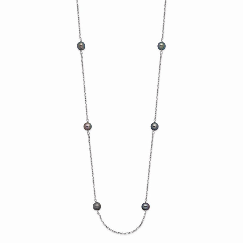 14K White Gold Wg 4-5mm Black Near Round Freshwater Cultured Pearl 8-Station Necklace