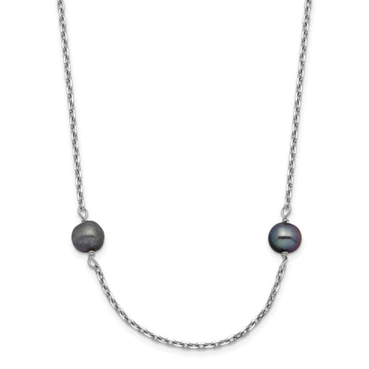 14K White Gold Wg 4-5mm Black Near Round Freshwater Cultured Pearl 8-Station Necklace
