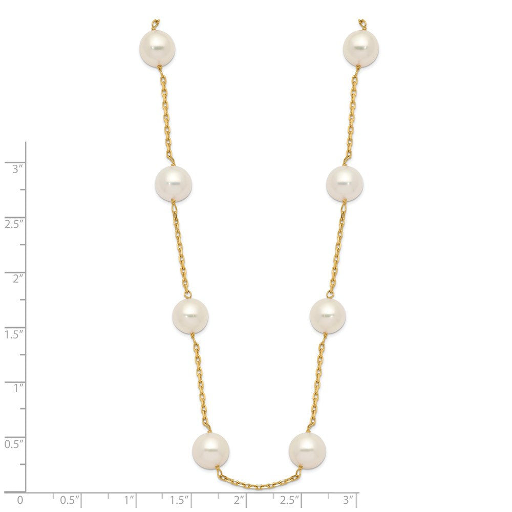 14K Yellow Gold 8-9mm White Round Freshwater Cultured Pearl 14-Station Necklace