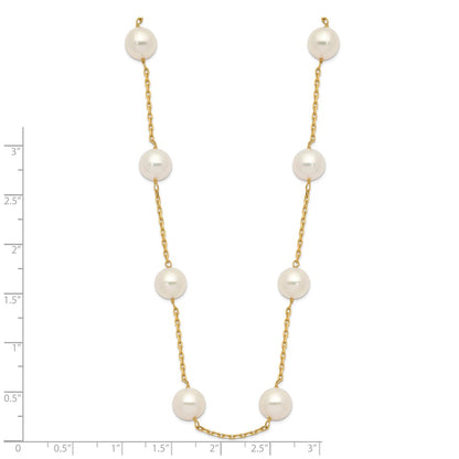 14K Yellow Gold 8-9mm White Round Freshwater Cultured Pearl 14-Station Necklace