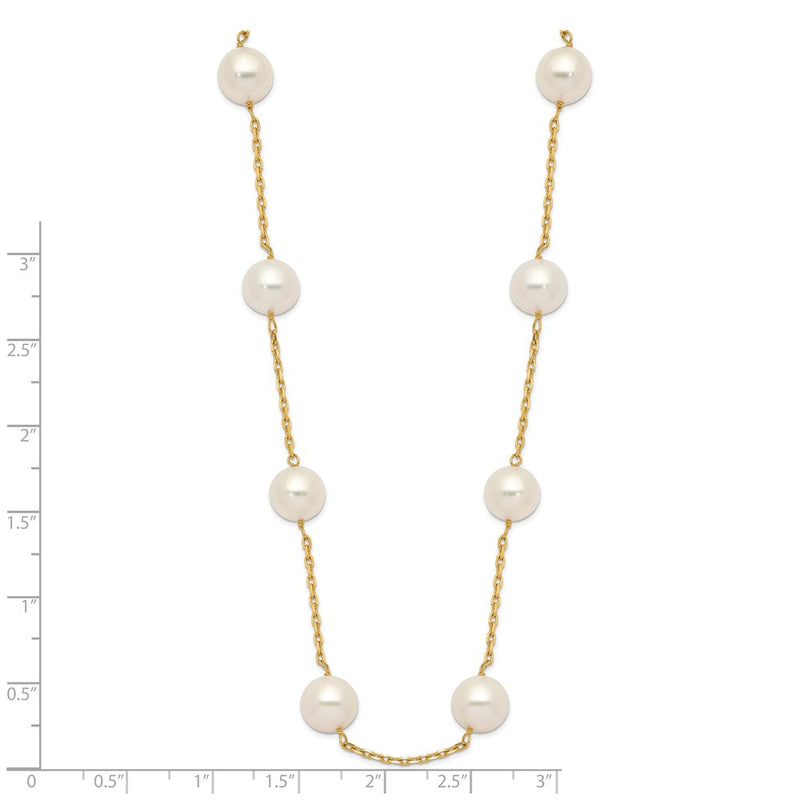 14K Yellow Gold 8-9mm White Round Freshwater Cultured Pearl 14-Station Necklace