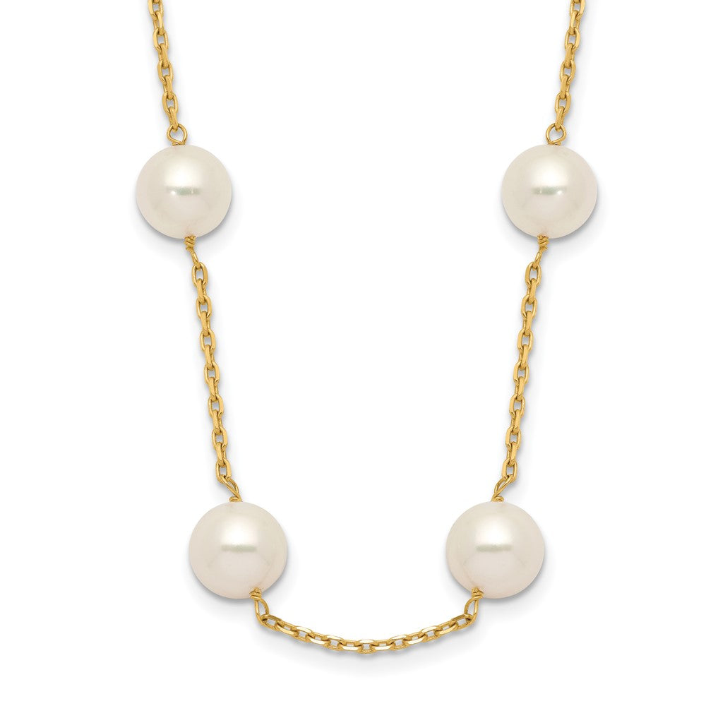 14K Yellow Gold 8-9mm White Round Freshwater Cultured Pearl 14-Station Necklace