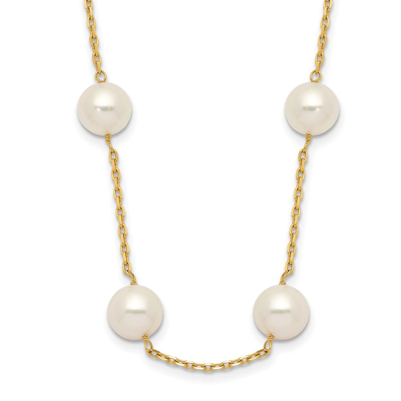 14K Yellow Gold 8-9mm White Round Freshwater Cultured Pearl 14-Station Necklace