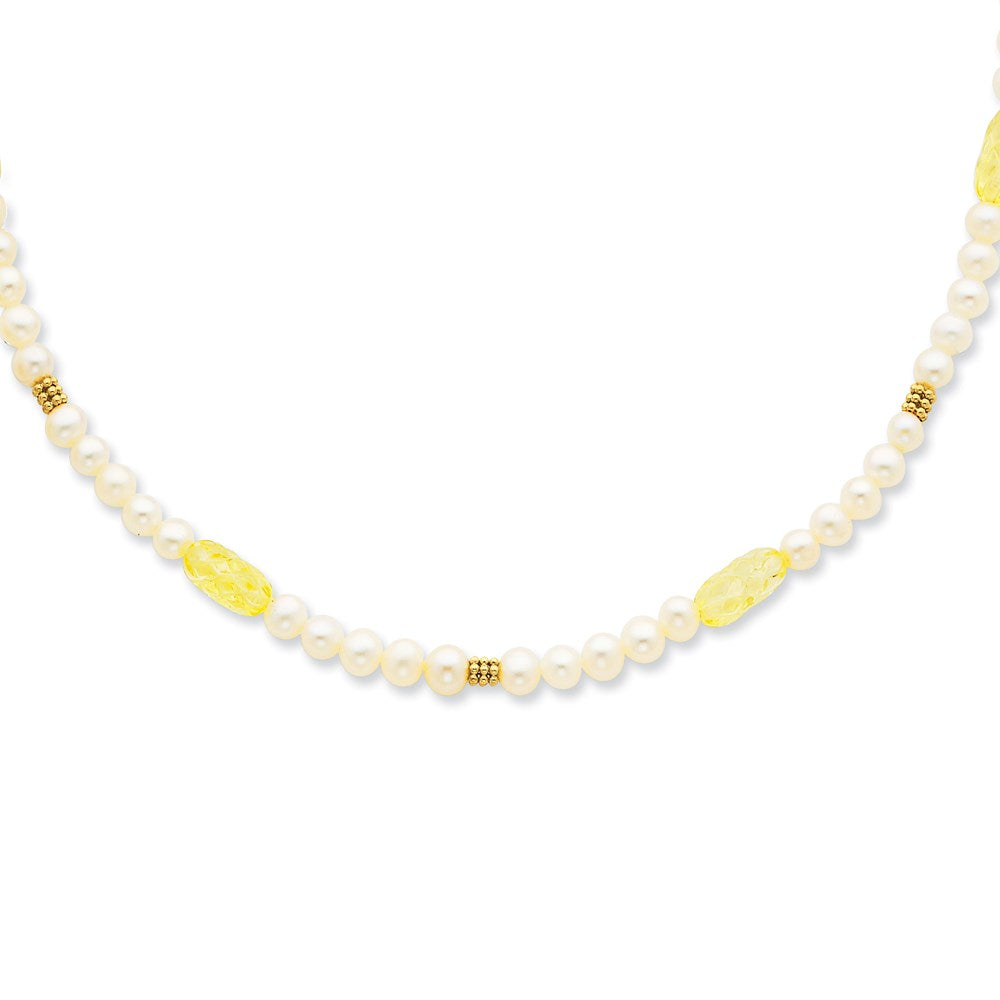 14K Yellow Gold Fw Cultured Pearl & Lemon Quartz Necklace