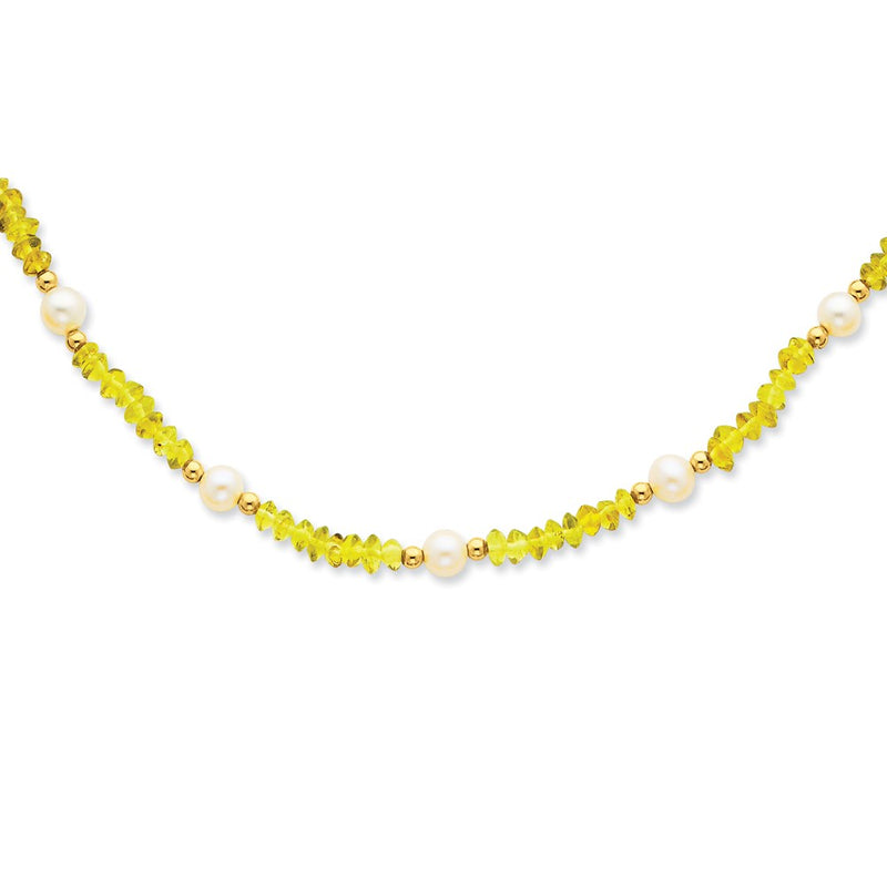 14K Yellow Gold Fw Cultured Pearl & Peridot Necklace