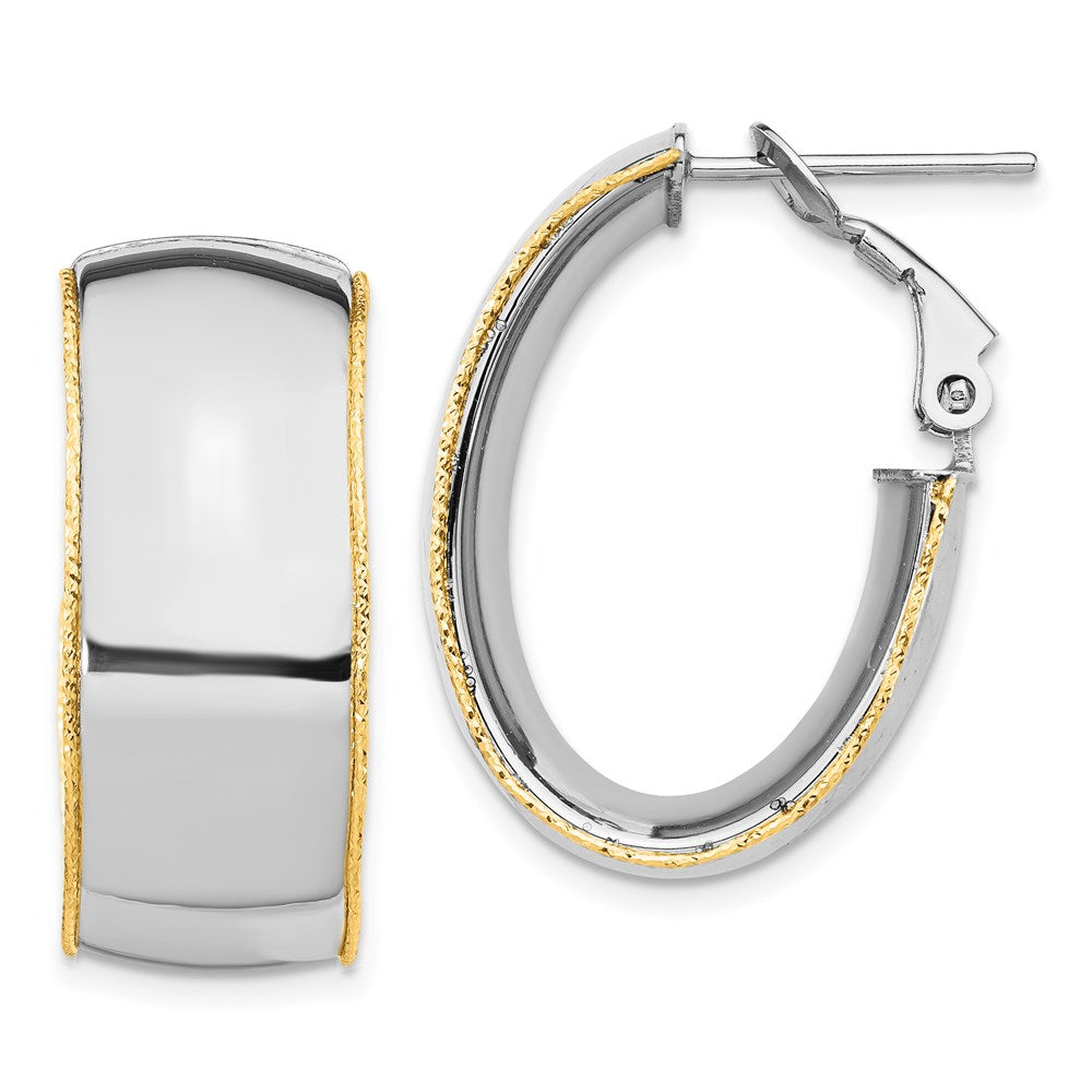 14K Two-Tone Wg 9.5mm Polished With Yg D/C Wire Accent Oval Hoop Earrings