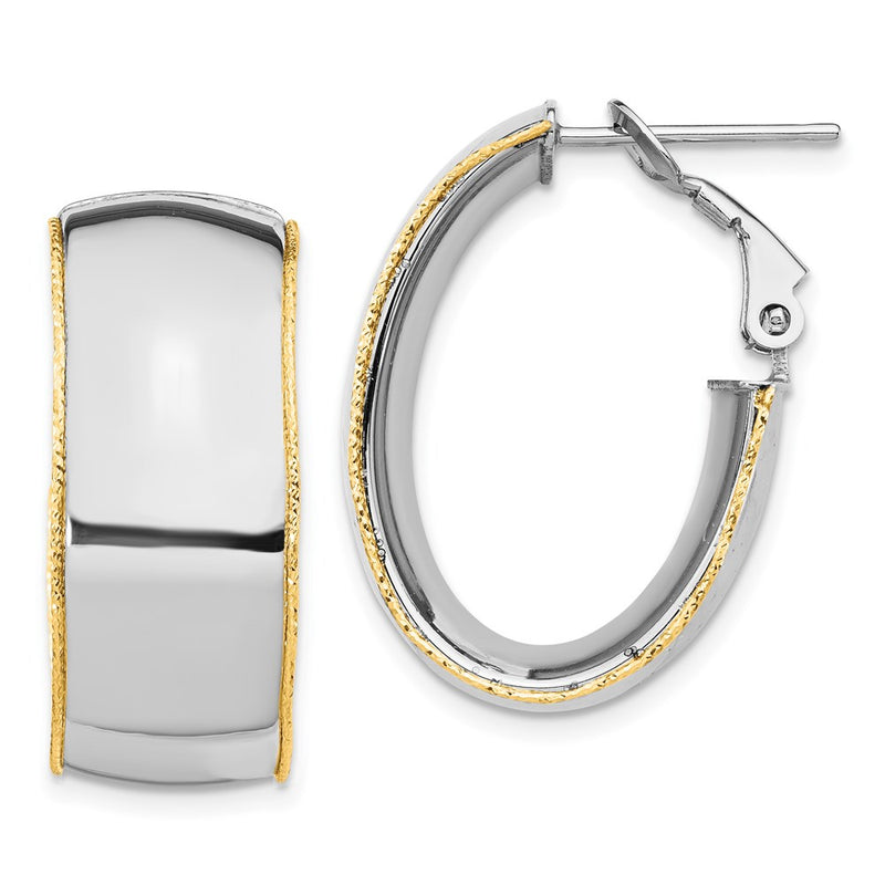 14K Two-Tone Wg 9.5mm Polished With Yg D/C Wire Accent Oval Hoop Earrings