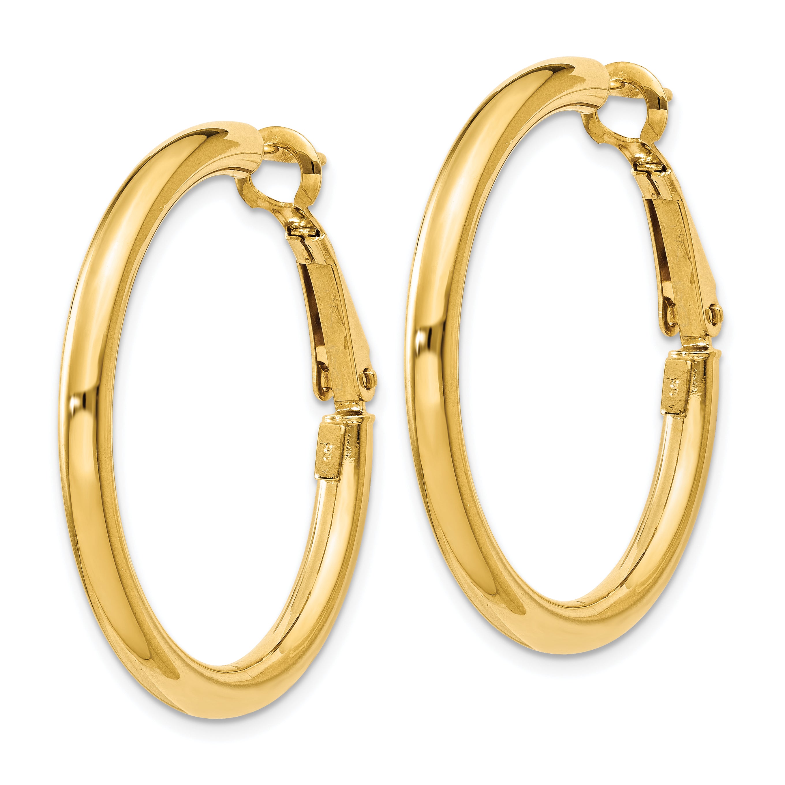14K Yellow Gold 3X25mm Polished Round Omega Back Hoop Earrings