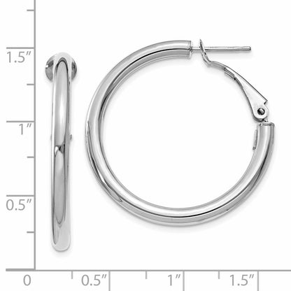 14K White Gold 3X25mm Polished Round Omega Back Hoop Earrings